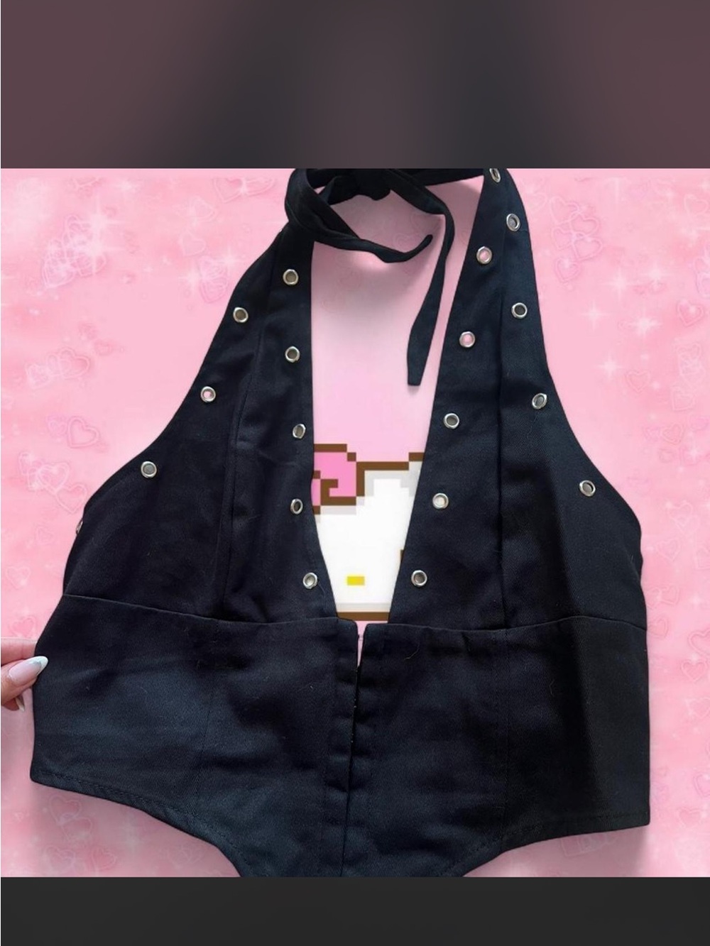 Black Halter Eyelet Top- Size M